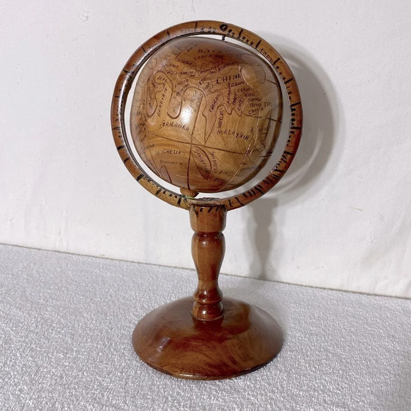 Vintage Haitian Hand Carved Wood Globe - Picture 1 of 12